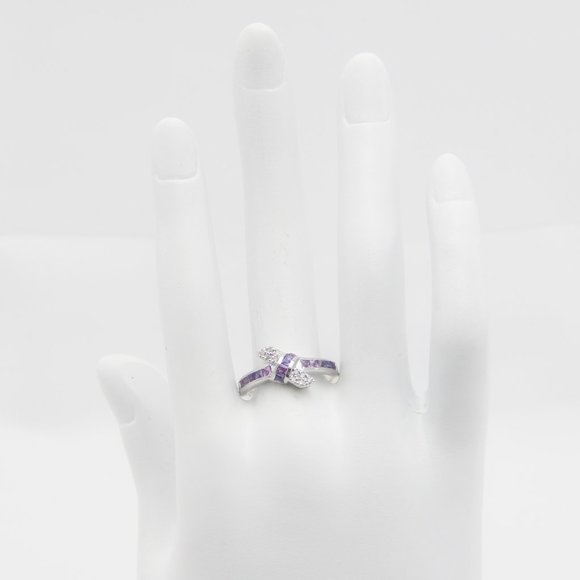 Genuine Sapphire and Diamond Love Knot Ring in 925 Sterling Silver - Picture 4 of 6